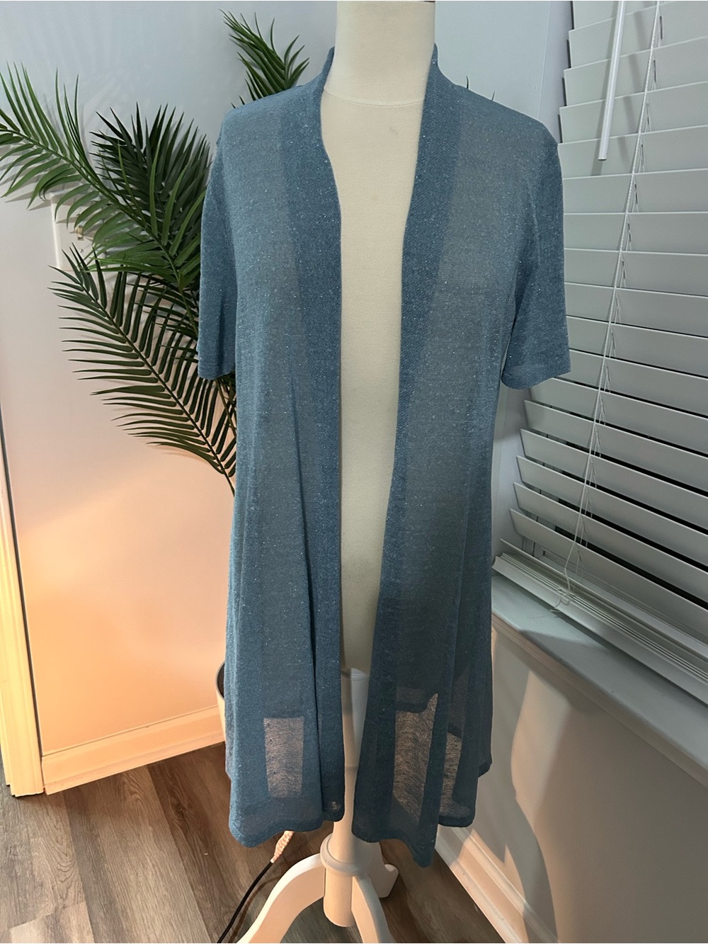 Eileen Fisher Organic Linen Crepe Shimmer Cardigan Blue Size